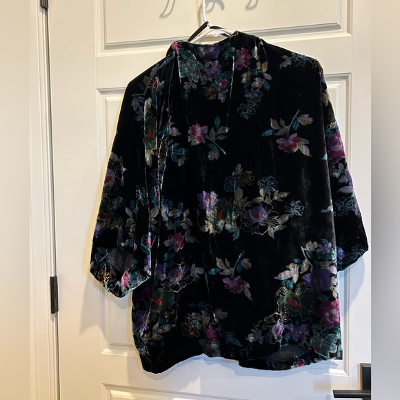 Loft Jewel Tone Floral Pattern Velvet Open Cardigan Size M/L - Picture 3 of 5